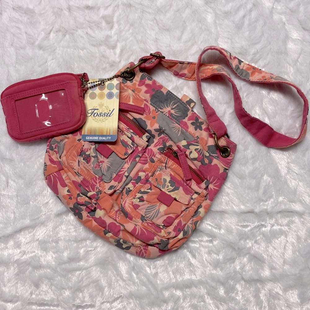 FOSSIL Beach Division Jenna mini bucket pink floral Bag NWT